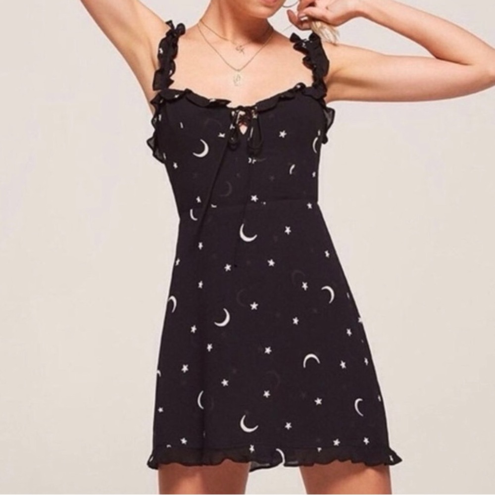 REFORMATION black stars and moon mini dress